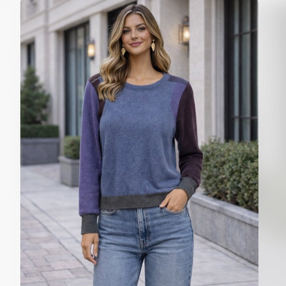COLLABORATION Country Club Sweater Womens Small 100% Cashmere Colorblock Crewnec